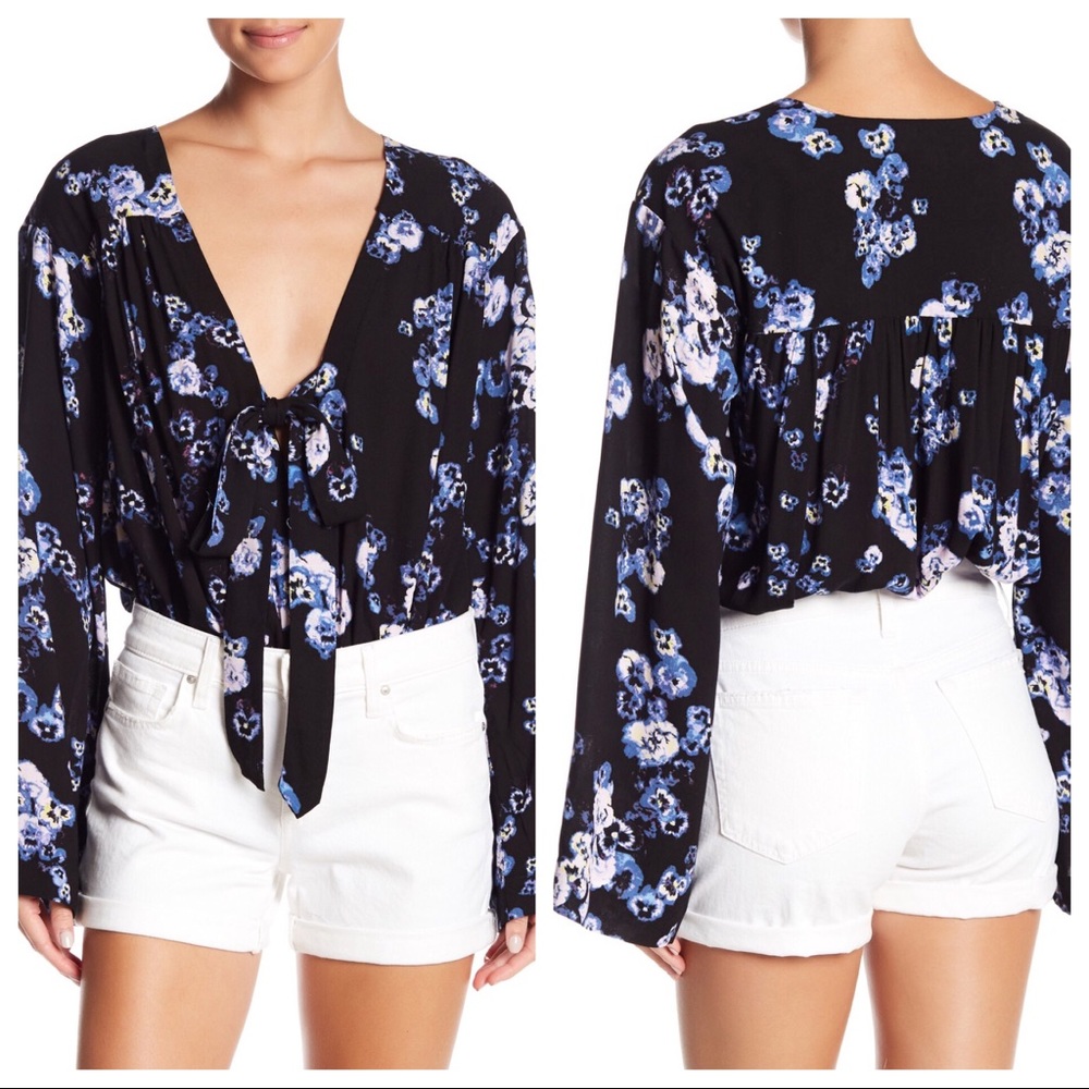 Free People Forties Feel Bell Sleeve Bodysuit